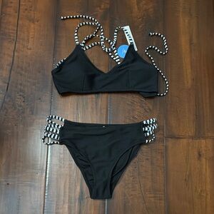 Black Striped Women's Bikini Set